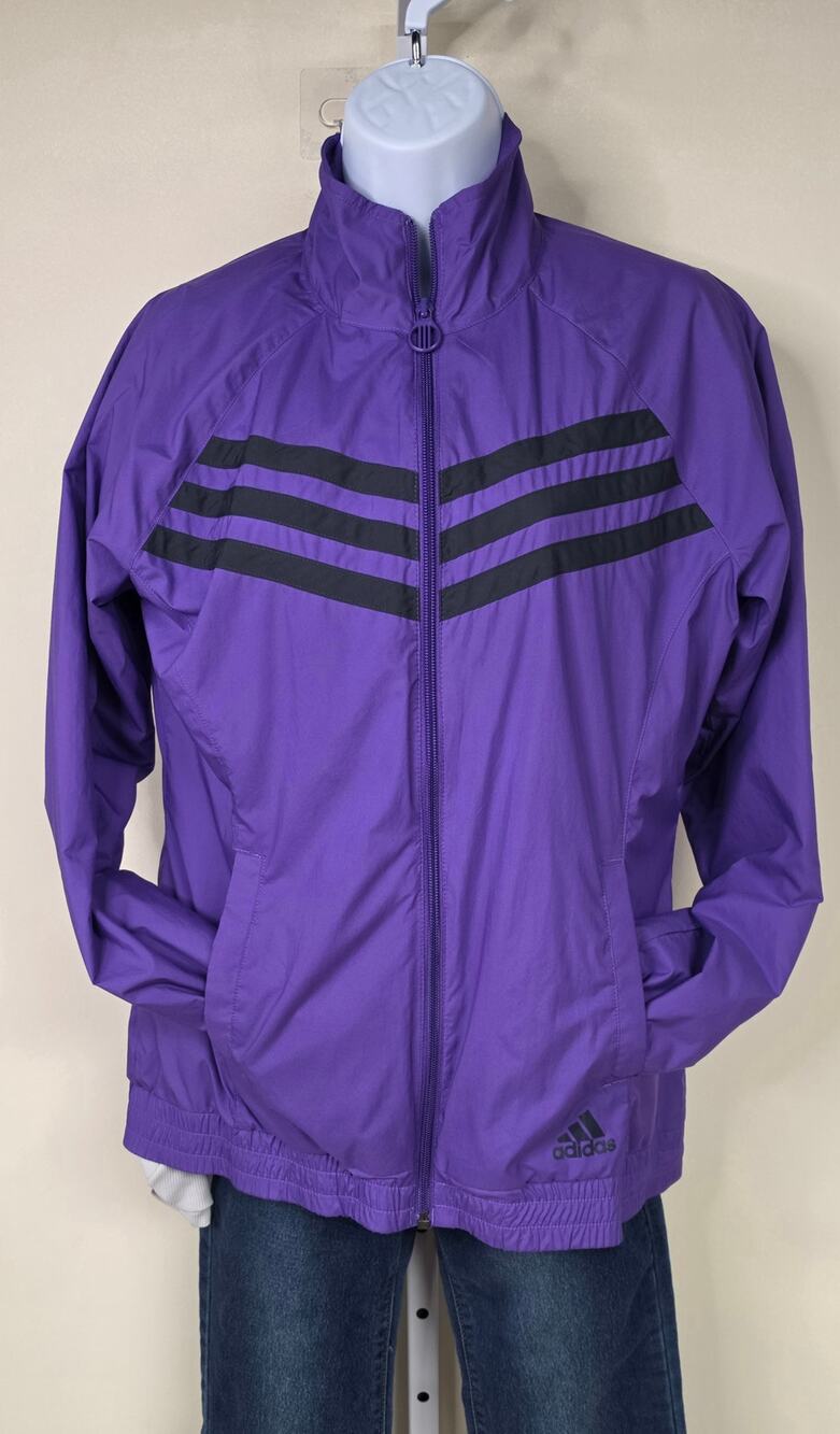 Adidas Womens M Purple Black 3 Stripe Windbreaker Track Jacket Y2K
